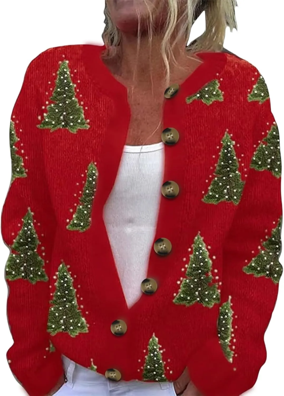 Christmas Cardigan for Women 2024 Ugly Xmas Knit Button Down Open Front Cardigan Sweater Winter Warm Coat Outwaer