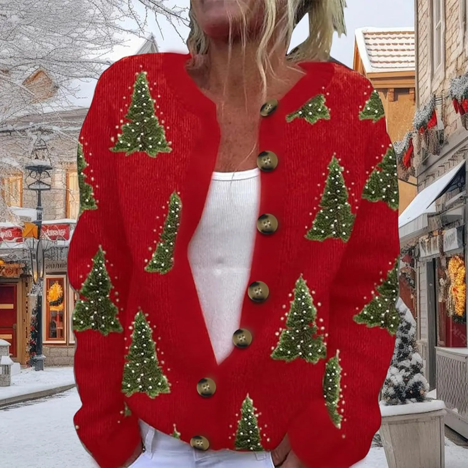 Christmas Cardigan for Women 2024 Ugly Xmas Knit Button Down Open Front Cardigan Sweater Winter Warm Coat Outwaer
