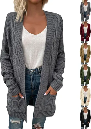 Chunky Cardigan Sweaters for Women Lightweight Long Sleeve Cardigan Cable Knit Open Front Cardigan with Pockets