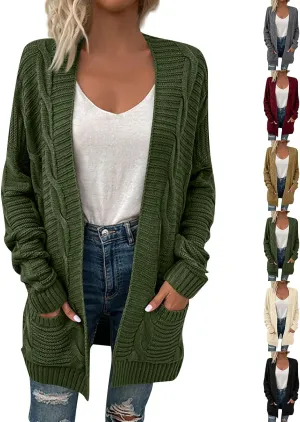 Chunky Cardigan Sweaters for Women Lightweight Long Sleeve Cardigan Cable Knit Open Front Cardigan with Pockets