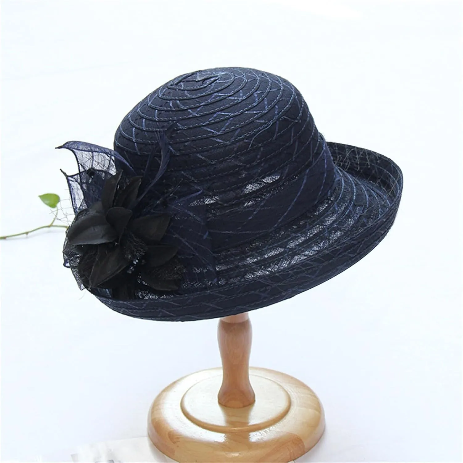 Church Hats for Women Black Lace Wide Brim Sun Hat Tea Party for Ladies Organza Weddings Hats Summer Sun Hats