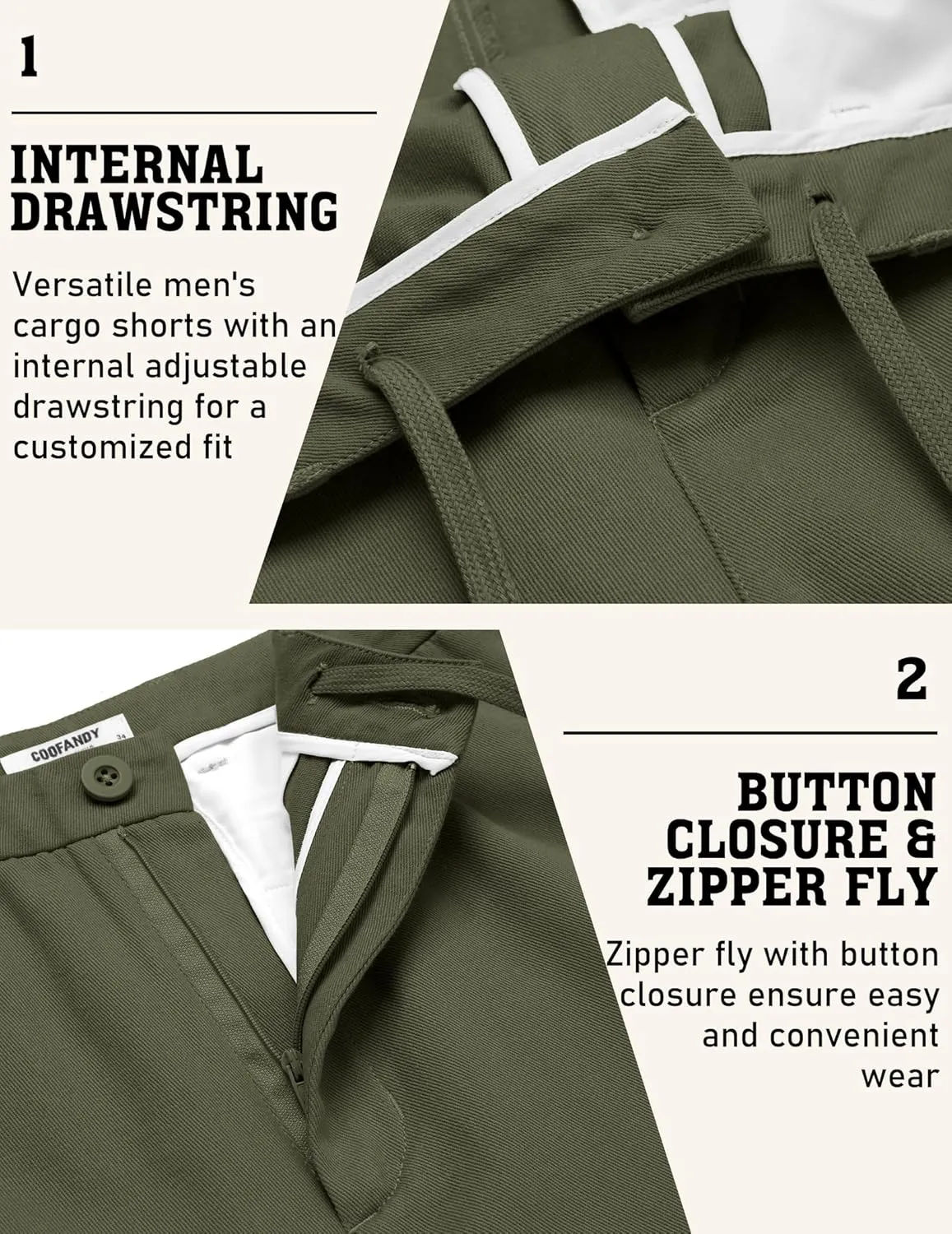 COOFANDY Men's Cargo Shorts 9" Relaxed Fit Casual Shorts Internal Drawstring Outdoor Hiking Shorts with Multi Pockets
