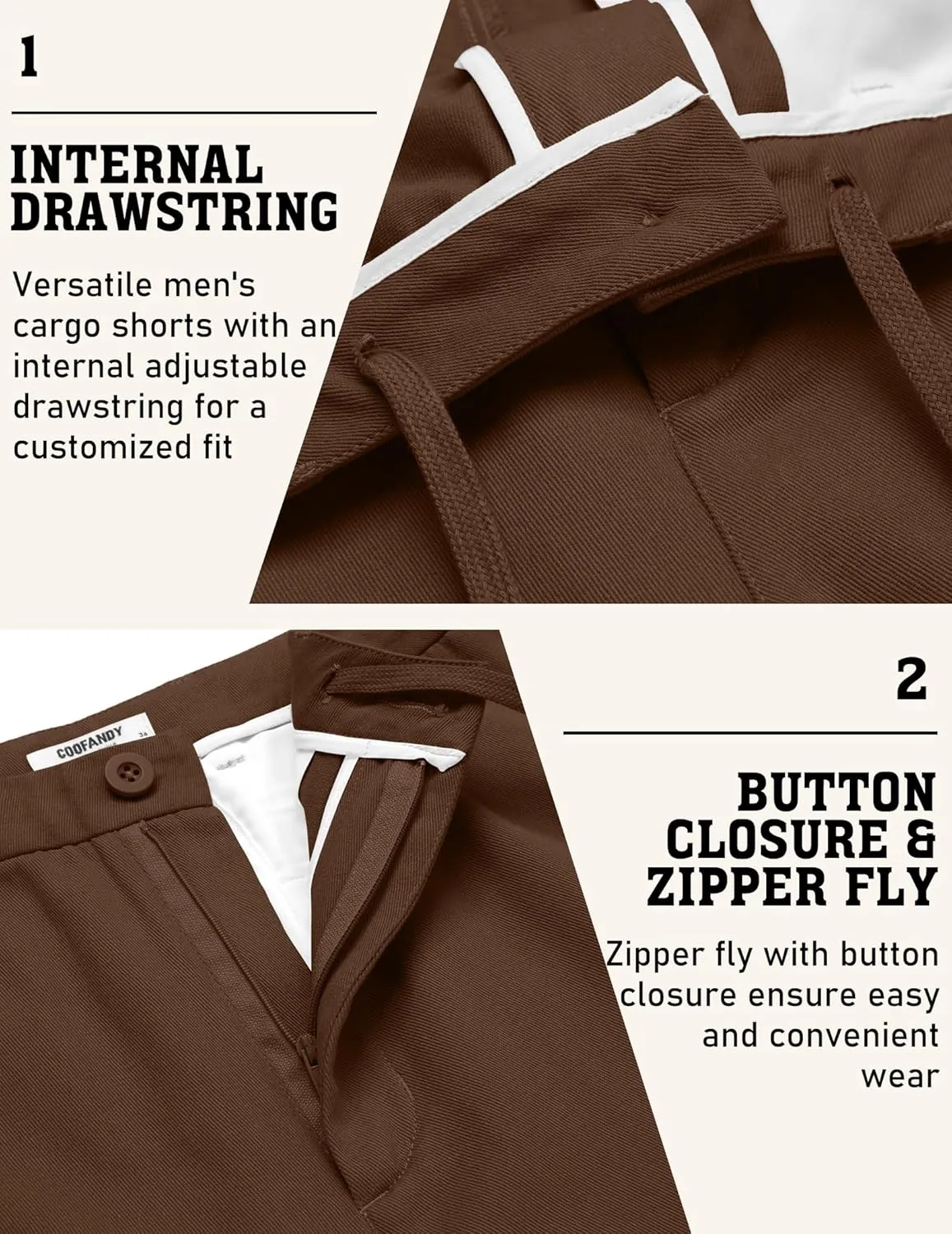COOFANDY Men's Cargo Shorts 9" Relaxed Fit Casual Shorts Internal Drawstring Outdoor Hiking Shorts with Multi Pockets