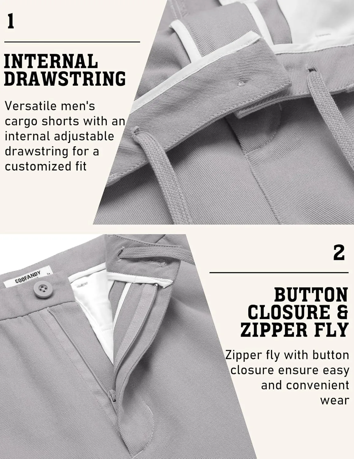 COOFANDY Men's Cargo Shorts 9" Relaxed Fit Casual Shorts Internal Drawstring Outdoor Hiking Shorts with Multi Pockets