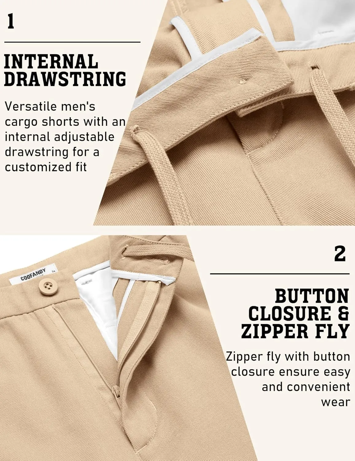 COOFANDY Men's Cargo Shorts 9" Relaxed Fit Casual Shorts Internal Drawstring Outdoor Hiking Shorts with Multi Pockets