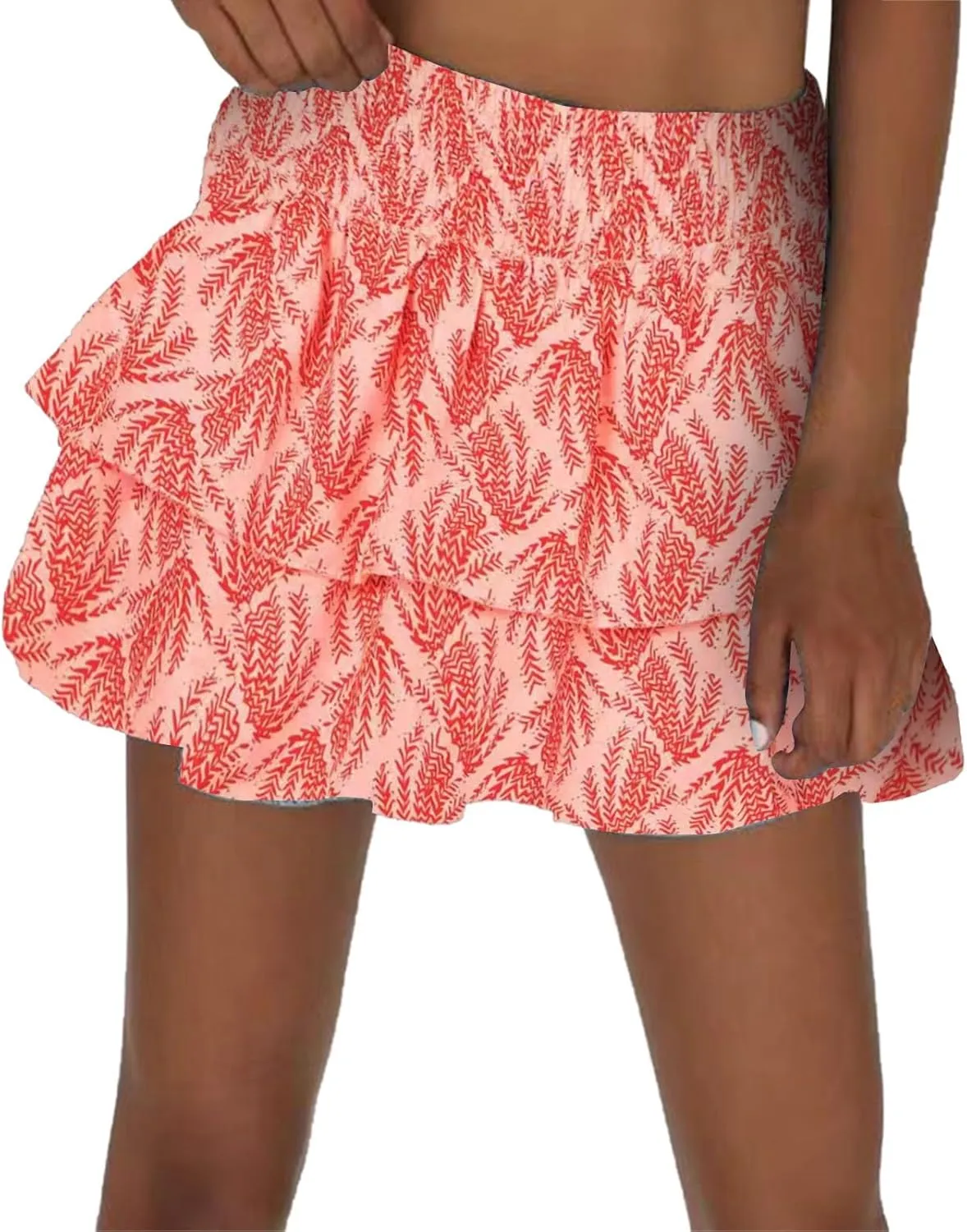 CRNTCEM Women High Waist Ruffle Mini Skirt Floral Print Pleated A-line Short Skirt Stretchy Summer Tennis Beach Mini Skirts