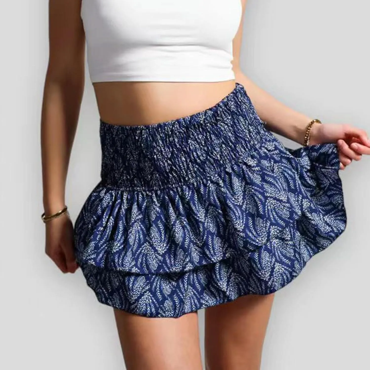 CRNTCEM Women High Waist Ruffle Mini Skirt Floral Print Pleated A-line Short Skirt Stretchy Summer Tennis Beach Mini Skirts