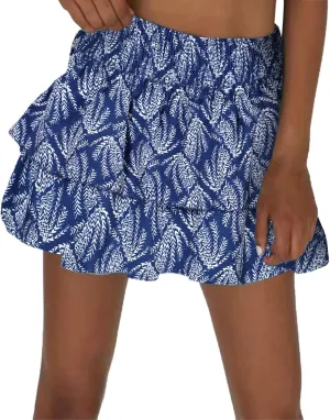 CRNTCEM Women High Waist Ruffle Mini Skirt Floral Print Pleated A-line Short Skirt Stretchy Summer Tennis Beach Mini Skirts