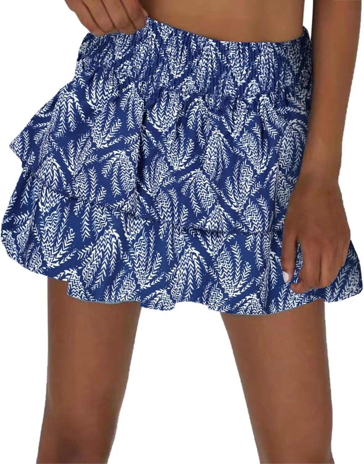 CRNTCEM Women High Waist Ruffle Mini Skirt Floral Print Pleated A-line Short Skirt Stretchy Summer Tennis Beach Mini Skirts