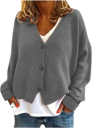 Cropped Cardigan for Women Button Down Open Front Fuzzy Fleece Solid Color Cardigans Casual Teddy Coat Trendy Fall Sweaters