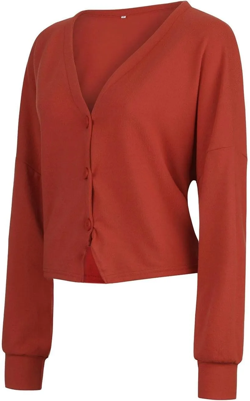 Cropped Cardigan for Women Button Down Open Front Fuzzy Fleece Solid Color Cardigans Casual Teddy Coat Trendy Fall Sweaters