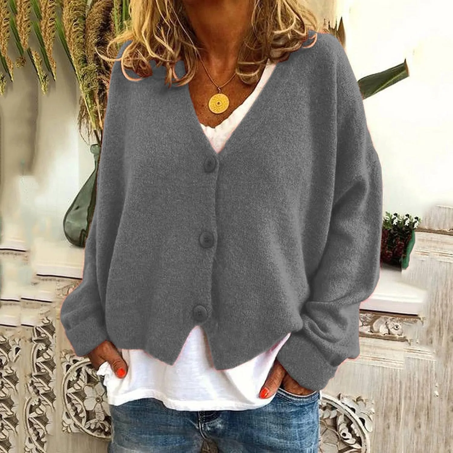 Cropped Cardigan for Women Button Down Open Front Fuzzy Fleece Solid Color Cardigans Casual Teddy Coat Trendy Fall Sweaters