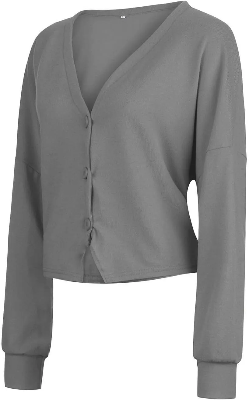 Cropped Cardigan for Women Button Down Open Front Fuzzy Fleece Solid Color Cardigans Casual Teddy Coat Trendy Fall Sweaters