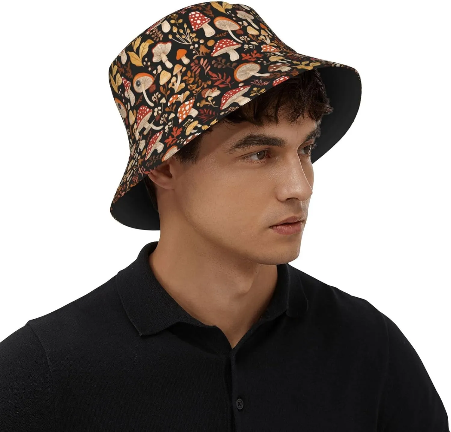 Cute Mushroom Print Sun Hats Summer Casual Wide Brim Bucket Hat Beach Travel Caps