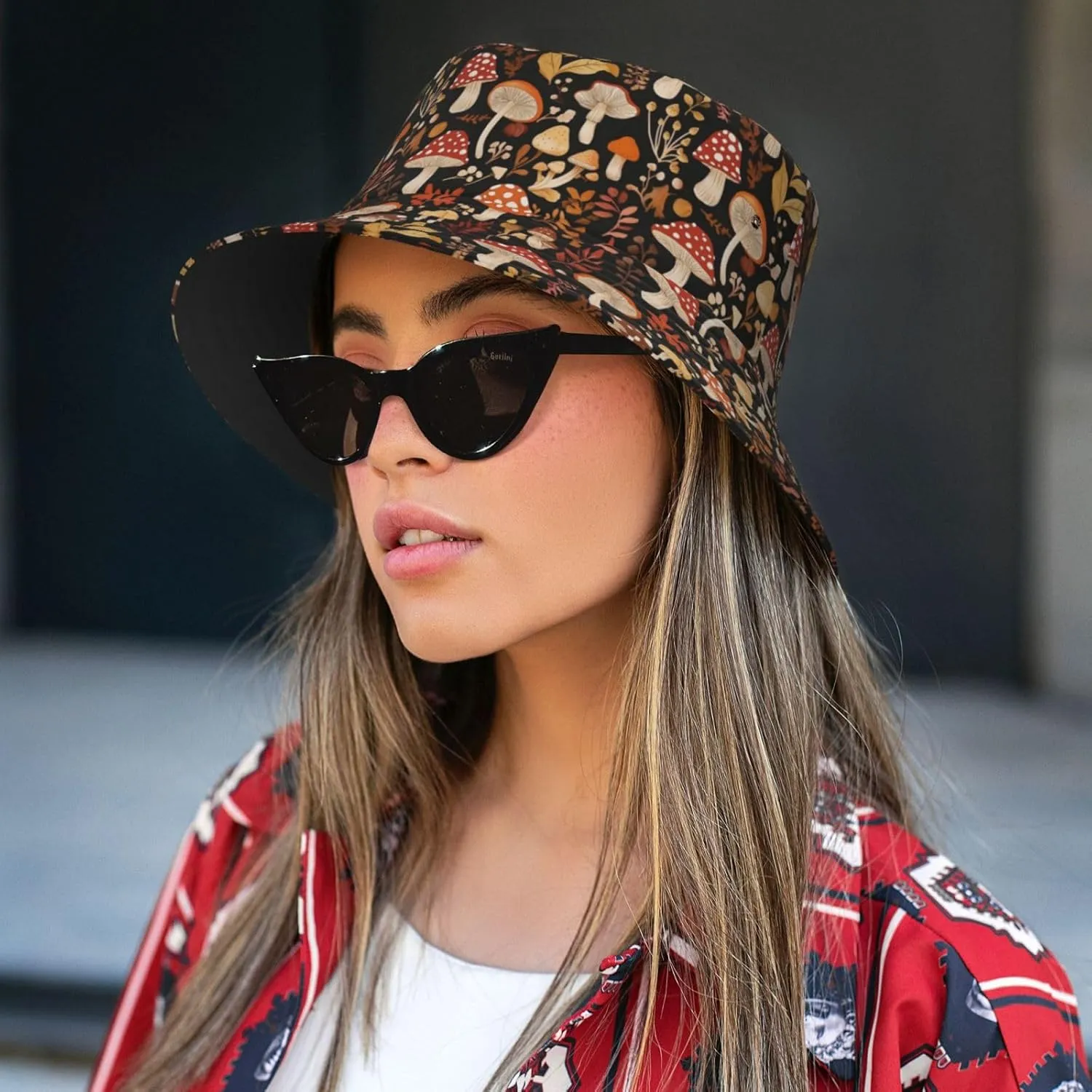 Cute Mushroom Print Sun Hats Summer Casual Wide Brim Bucket Hat Beach Travel Caps