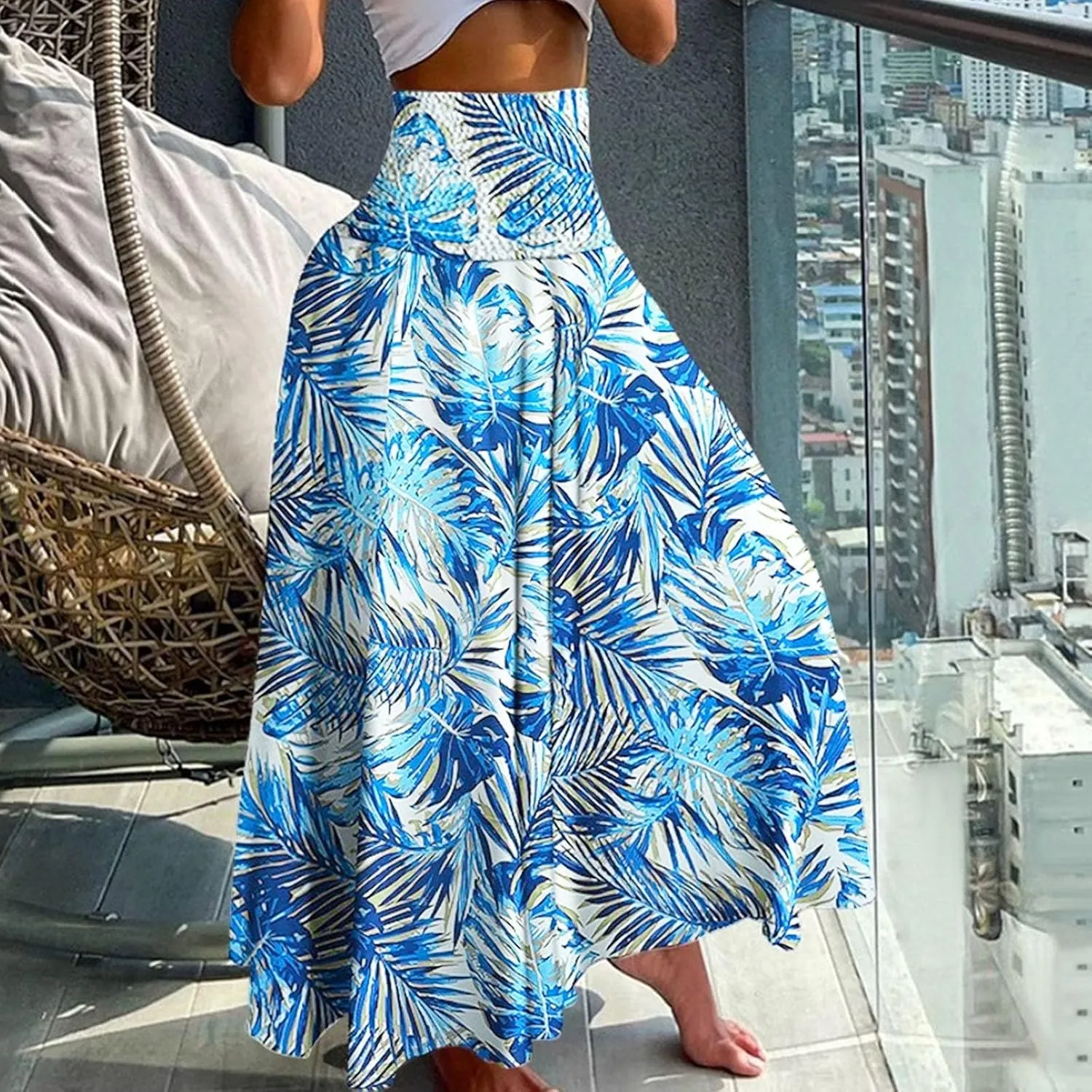 Cute Skirts for Women Trendy High Elastic Waist Paisley Print Loose Pleated Long Flowy Maxi Skirts Ladies Boha Dress