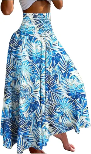 Cute Skirts for Women Trendy High Elastic Waist Paisley Print Loose Pleated Long Flowy Maxi Skirts Ladies Boha Dress