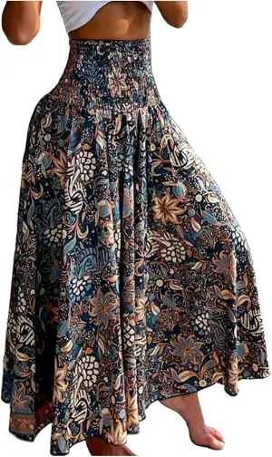 Cute Skirts for Women Trendy High Elastic Waist Paisley Print Loose Pleated Long Flowy Maxi Skirts Ladies Boha Dress