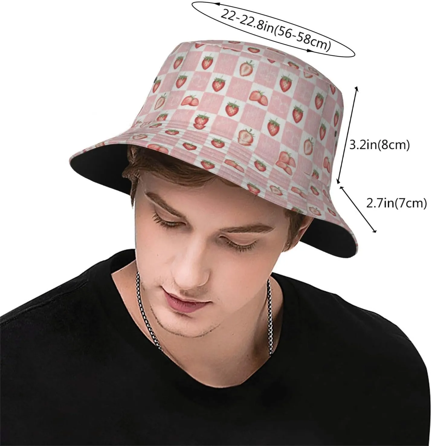 Cute Strawberry Print Bucket Hat for Men Women Wide Brim Fishing Beach Strawberry Sun Hats