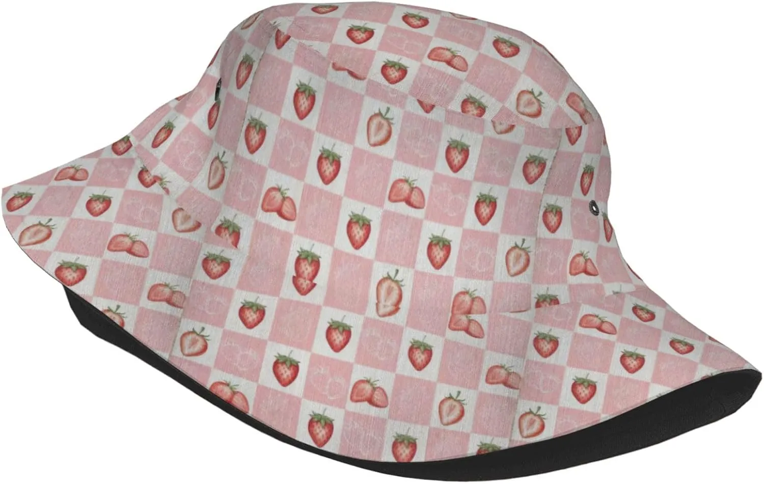 Cute Strawberry Print Bucket Hat for Men Women Wide Brim Fishing Beach Strawberry Sun Hats