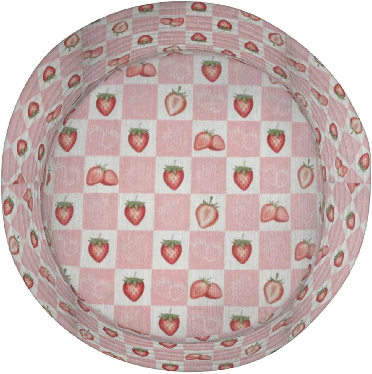 Cute Strawberry Print Bucket Hat for Men Women Wide Brim Fishing Beach Strawberry Sun Hats
