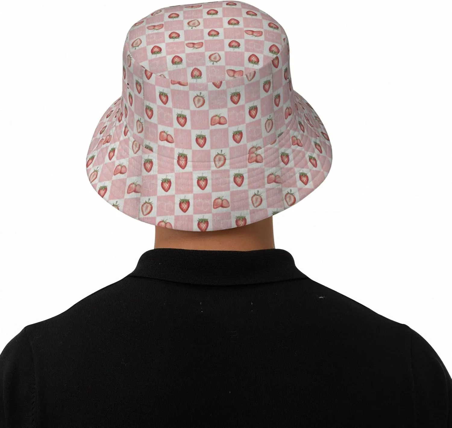 Cute Strawberry Print Bucket Hat for Men Women Wide Brim Fishing Beach Strawberry Sun Hats