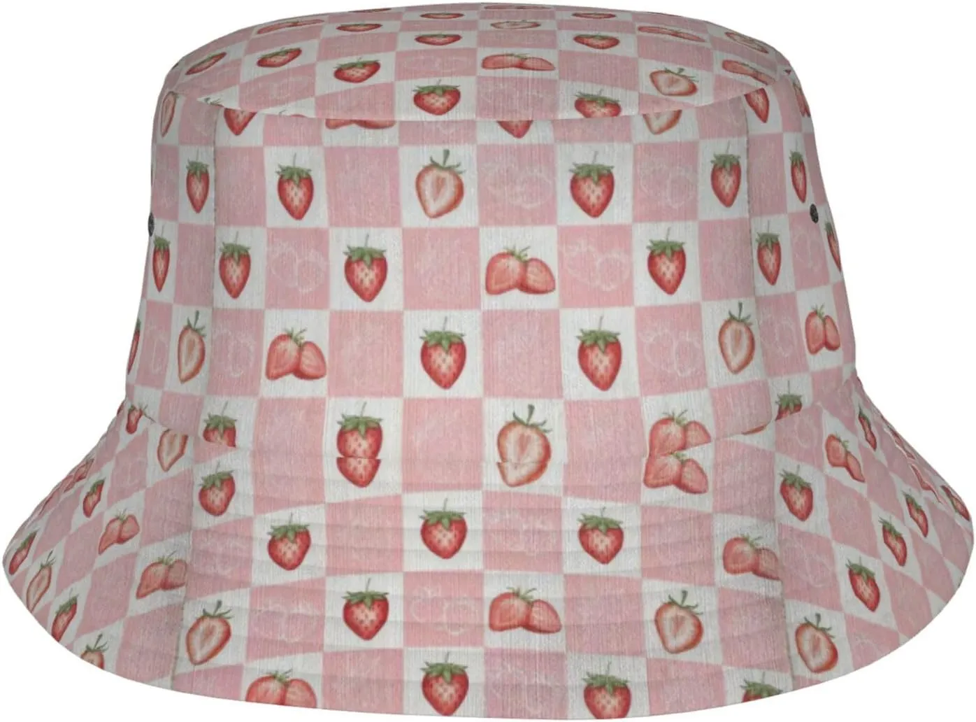 Cute Strawberry Print Bucket Hat for Men Women Wide Brim Fishing Beach Strawberry Sun Hats