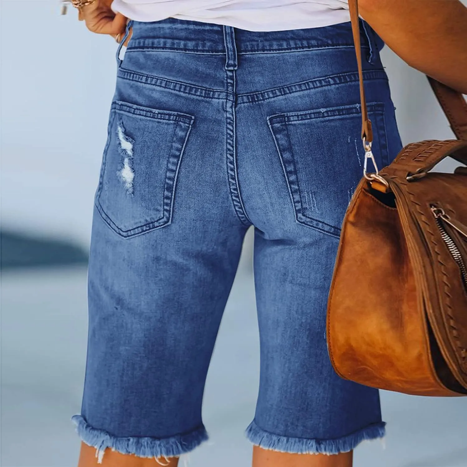 Denim Bermuda Shorts for Women Stretchy High Waisted, Jean Shorts for Teen Girls Baggy Ripped Trendy Casual Y2k Jorts