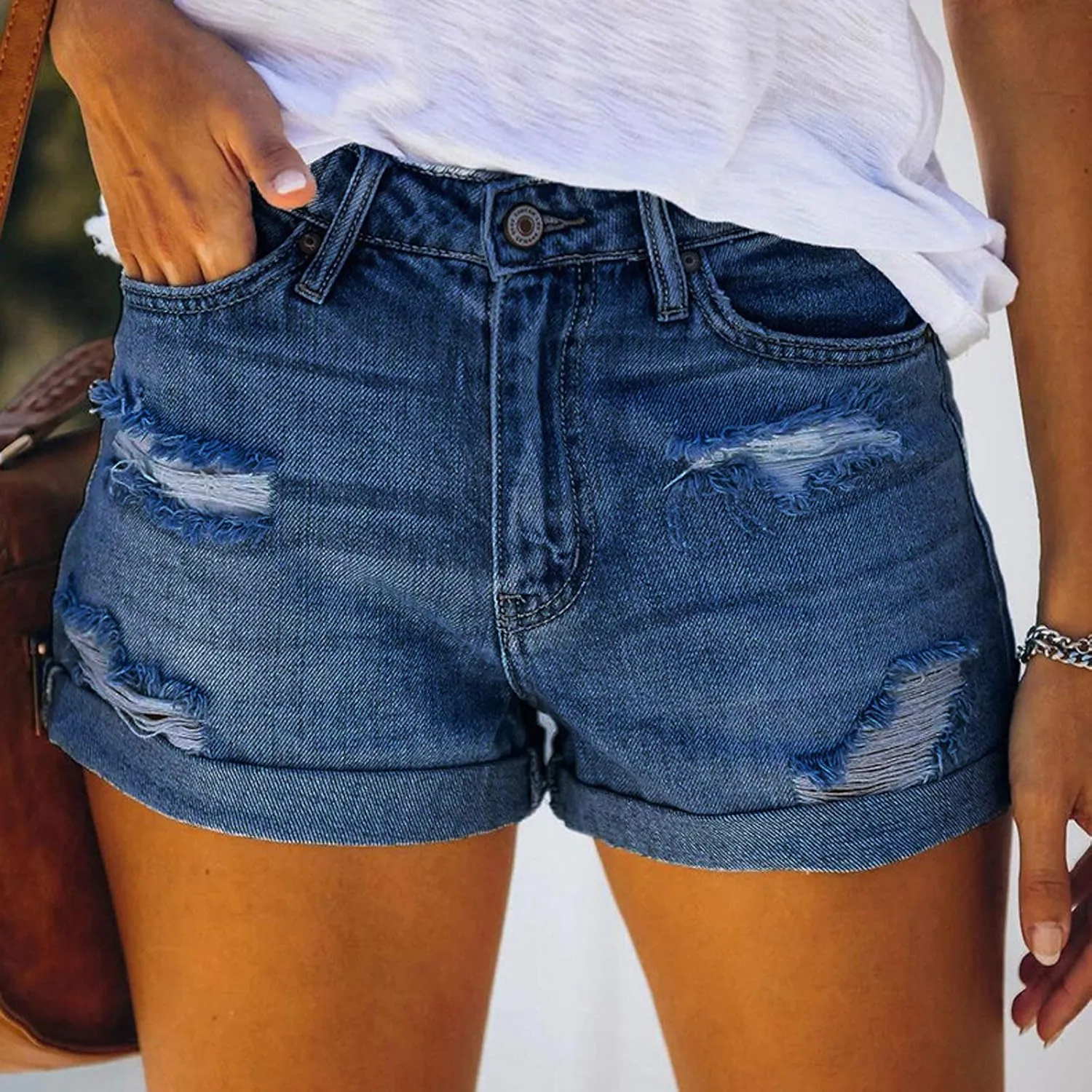 Denim Shorts for Thick Thighs Womens Jeans Casual Summer High Waisted Stretchy Denim Hot Ripped Shorts