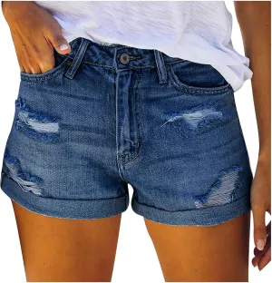 Denim Shorts for Thick Thighs Womens Jeans Casual Summer High Waisted Stretchy Denim Hot Ripped Shorts