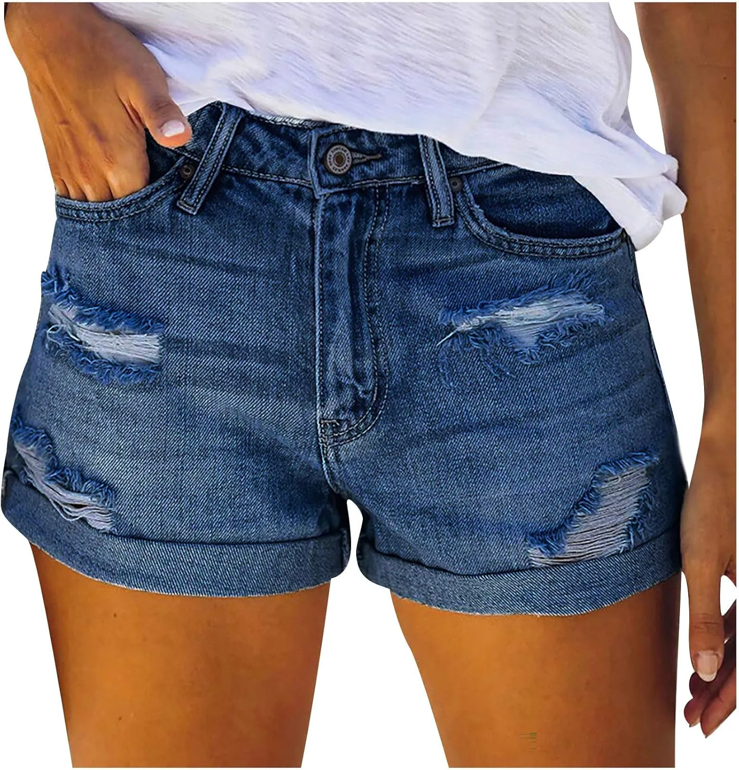 Denim Shorts for Thick Thighs Womens Jeans Casual Summer High Waisted Stretchy Denim Hot Ripped Shorts