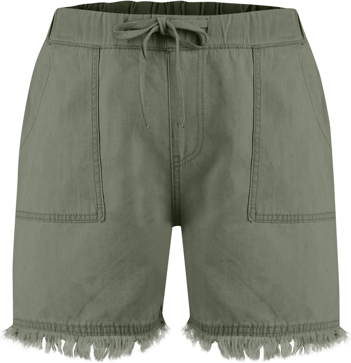 Denim Shorts Women Casual High Waisted Drawstring Stretchy Jean Shorts Cut Off Frayed Hem Summer Shorts with Pockets