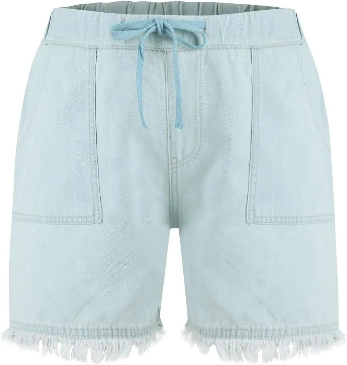 Denim Shorts Women Casual High Waisted Drawstring Stretchy Jean Shorts Cut Off Frayed Hem Summer Shorts with Pockets