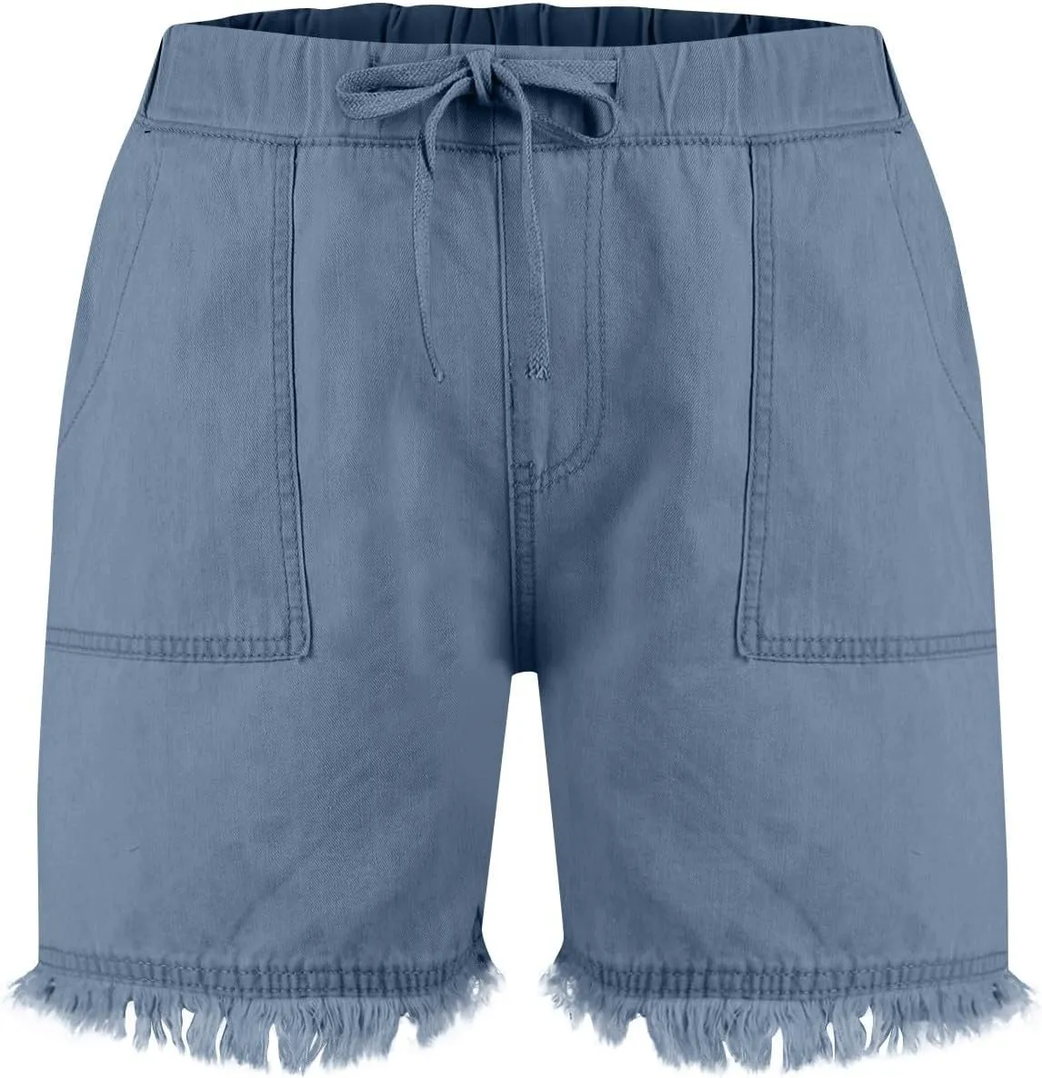 Denim Shorts Women Casual High Waisted Drawstring Stretchy Jean Shorts Cut Off Frayed Hem Summer Shorts with Pockets