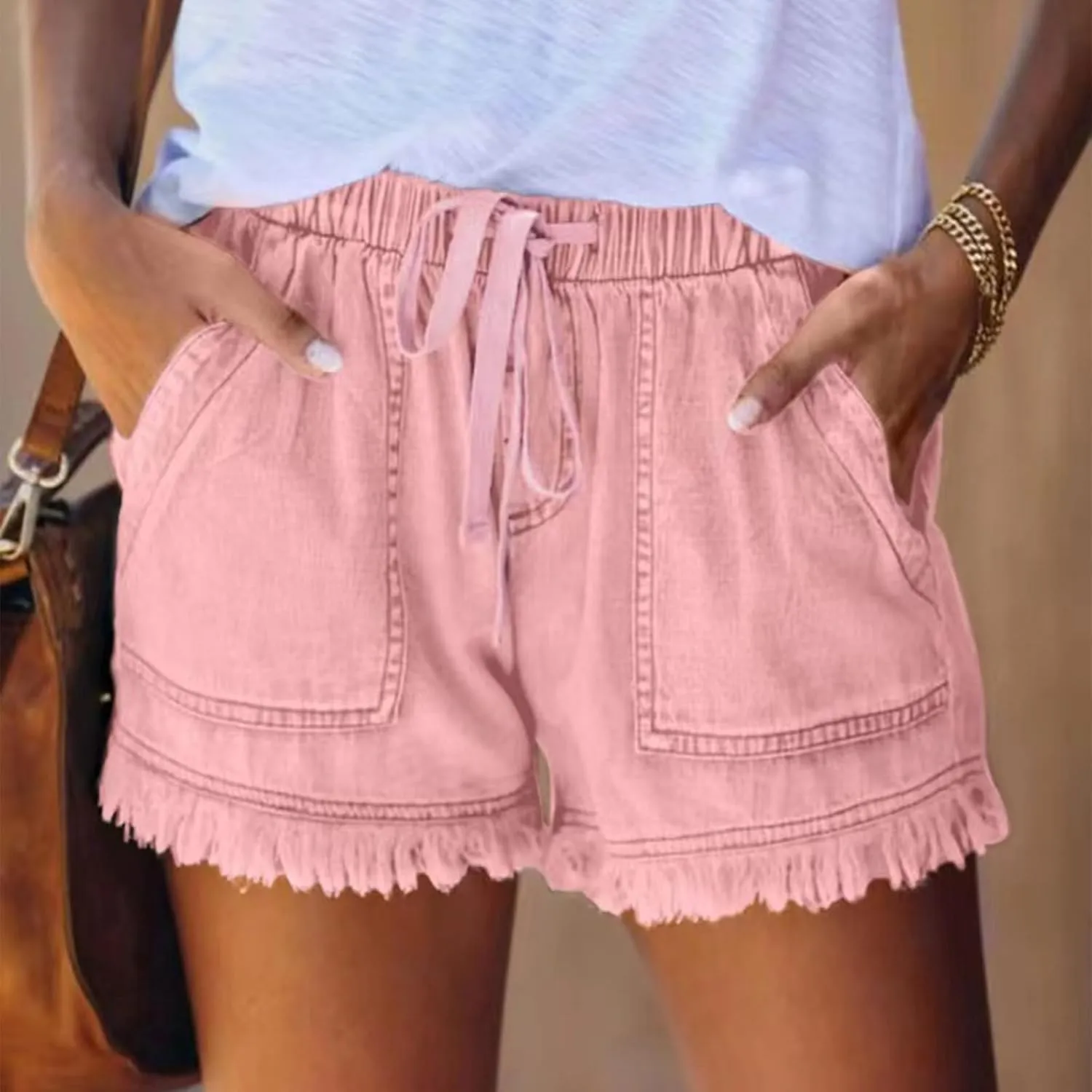 Denim Shorts Women High Waisted Stretch Drawstring Cut Off Jeans Shorts Baggy Comfy Cute Y2k Jean Shorts with Pockets