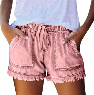 Denim Shorts Women High Waisted Stretch Drawstring Cut Off Jeans Shorts Baggy Comfy Cute Y2k Jean Shorts with Pockets