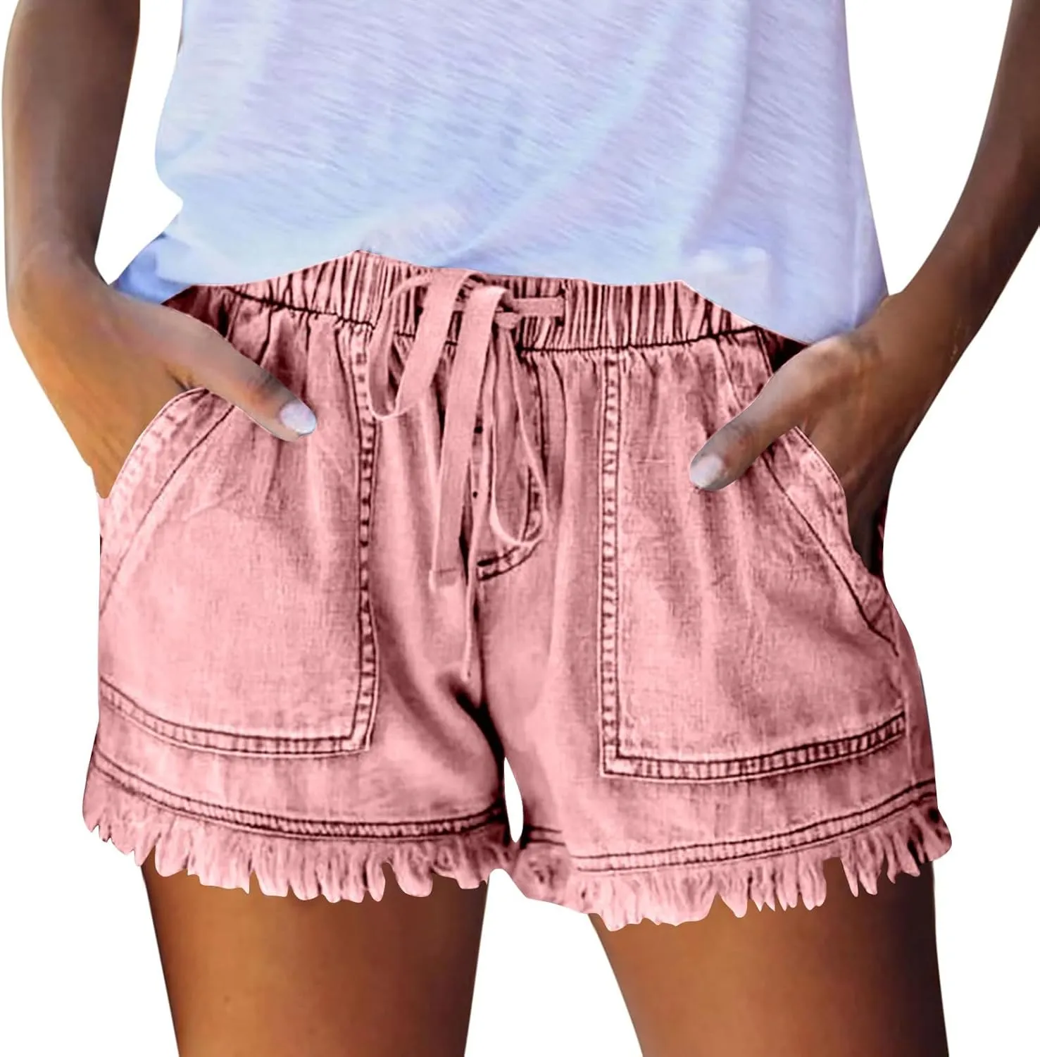 Denim Shorts Women High Waisted Stretch Drawstring Cut Off Jeans Shorts Baggy Comfy Cute Y2k Jean Shorts with Pockets