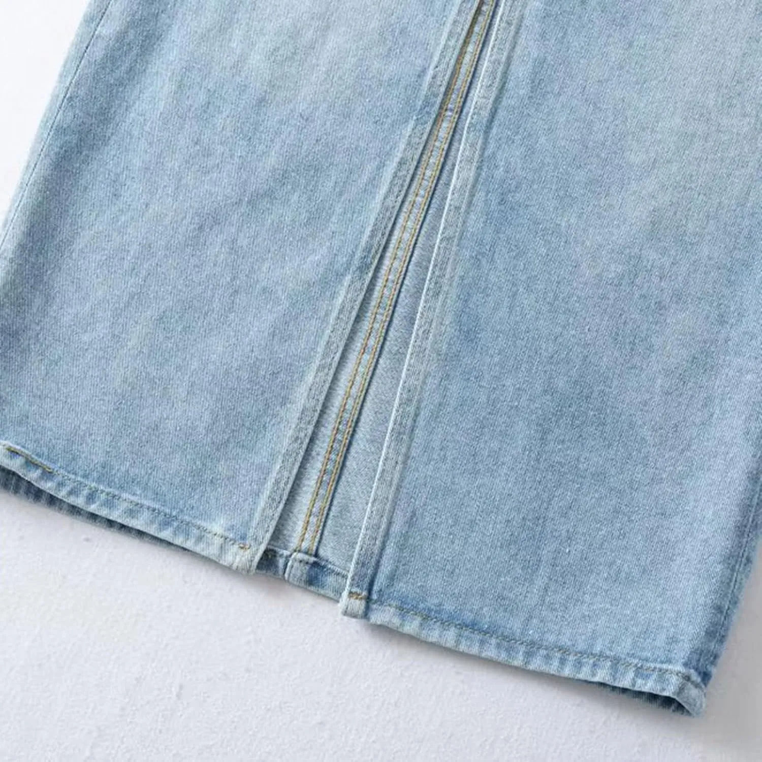 Denim Skirt with Shorts Underneath High Waist Asymmetric Pleated Maxi A-Line Front Slit 2024 New Denim Skirt