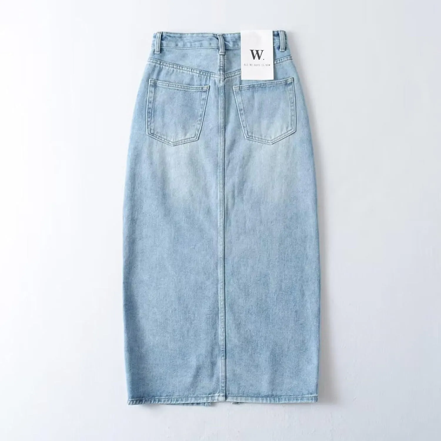 Denim Skirt with Shorts Underneath High Waist Asymmetric Pleated Maxi A-Line Front Slit 2024 New Denim Skirt