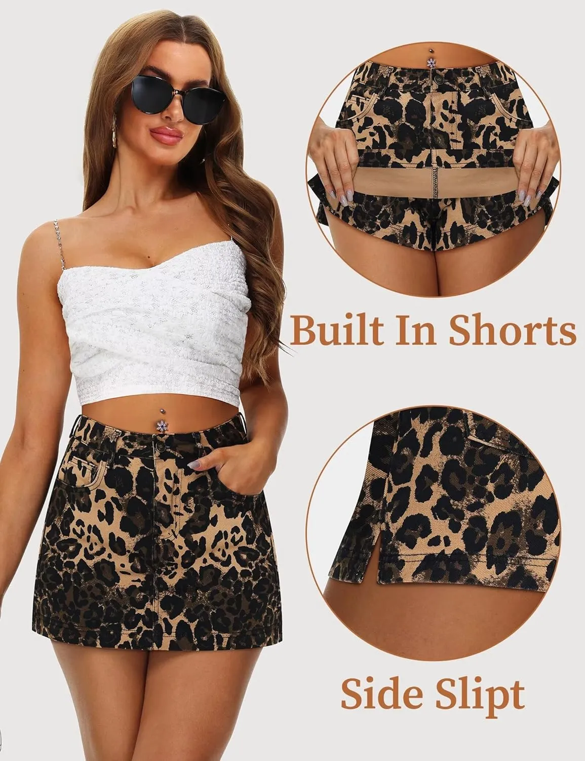 Denim Skort for Women - Mini High Waisted Stretchy Jean Skirt 13" Length with Shorts,Summer Curvy Denim Skorts Shorts