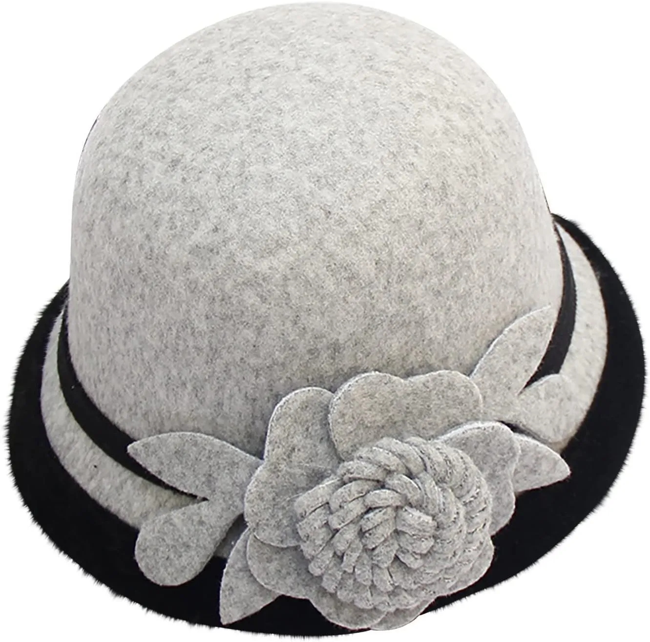 Derby Hats for Women Faux Wool Fascinators Bowler Hats with Flower Vintage Church Tea Party Basin Cap Bucket Caps