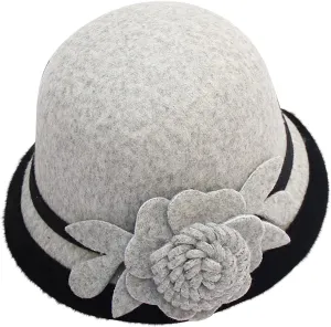 Derby Hats for Women Faux Wool Fascinators Bowler Hats with Flower Vintage Church Tea Party Basin Cap Bucket Caps