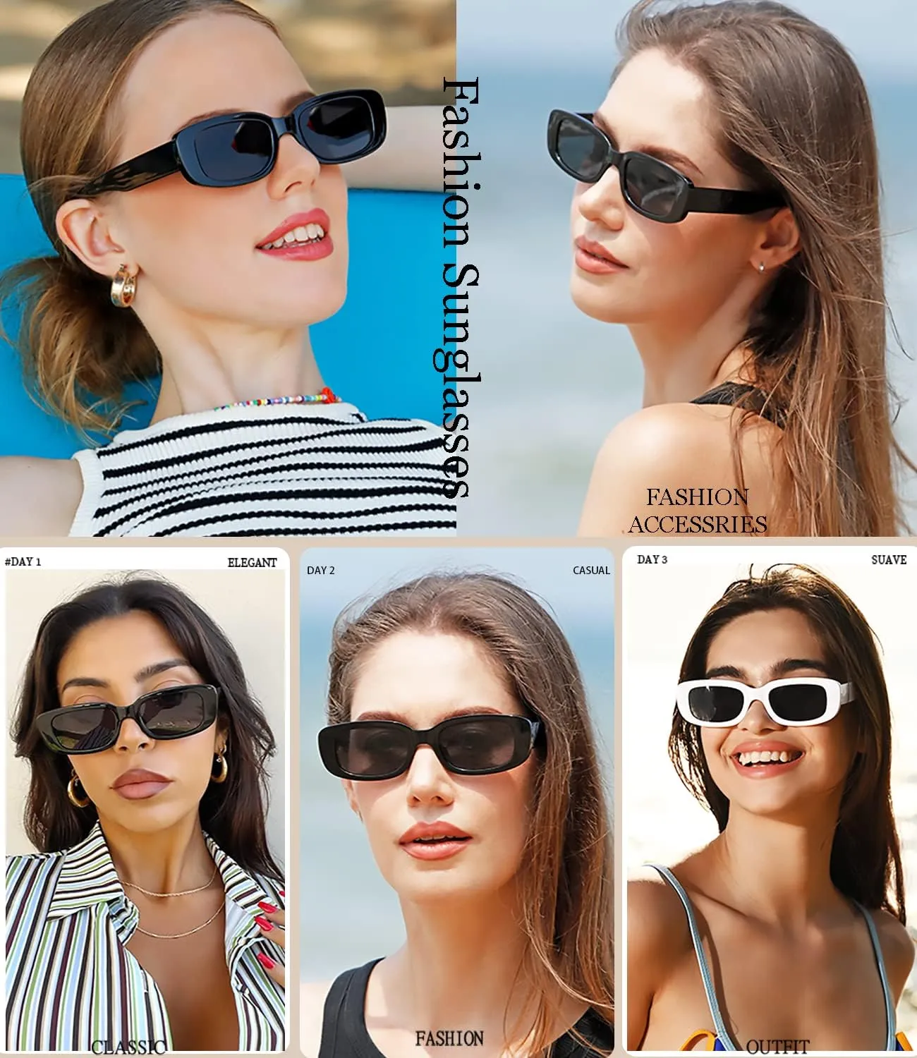 Dollger Rectangle Sunglasses for Women Men Trendy Retro Fashion Sunglasses UV 400 Protection Square Fram