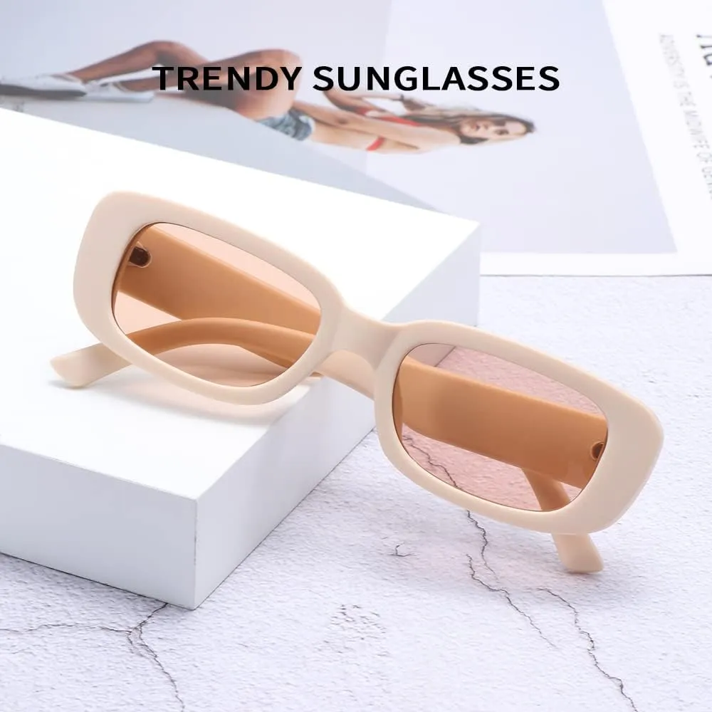 Dollger Rectangle Sunglasses for Women Men Trendy Retro Fashion Sunglasses UV 400 Protection Square Fram