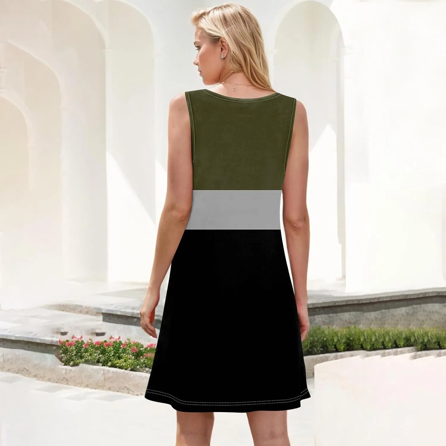 Dress for Women Spring Tank Dress Short Sun Dresses Sleeveless Patterned A Line Dresses Summer Flowy with Pocket