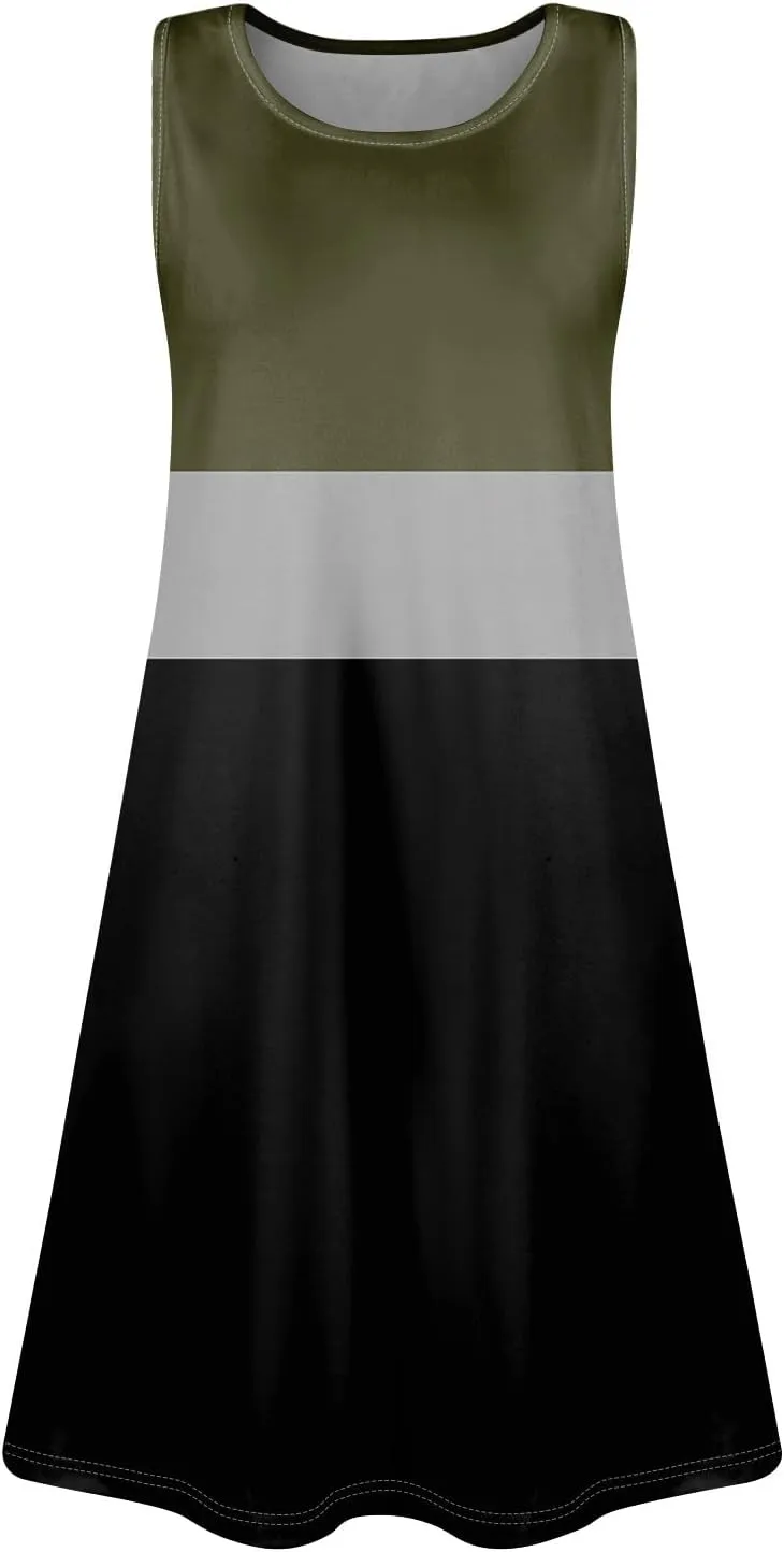 Dress for Women Spring Tank Dress Short Sun Dresses Sleeveless Patterned A Line Dresses Summer Flowy with Pocket