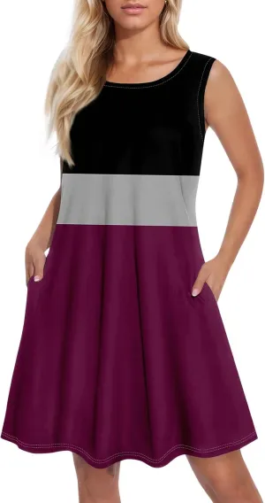Dress for Women Spring Tank Dress Short Sun Dresses Sleeveless Patterned A Line Dresses Summer Flowy with Pocket