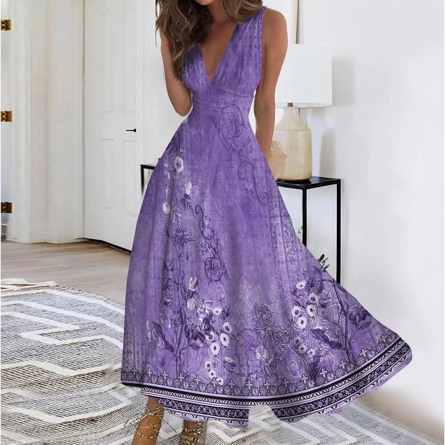 Dresses for Women 2025 Casual Long Dress Floral A Line Dress Fashion Beach Dress Hawaii Boho Floral Print Sundresses