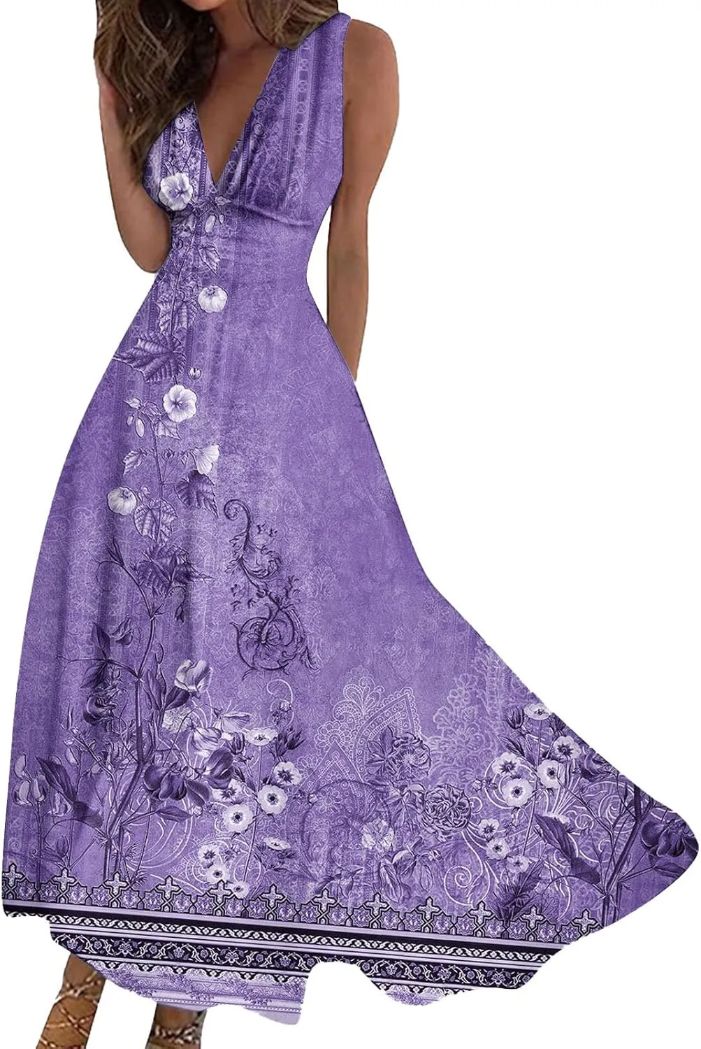 Dresses for Women 2025 Casual Long Dress Floral A Line Dress Fashion Beach Dress Hawaii Boho Floral Print Sundresses