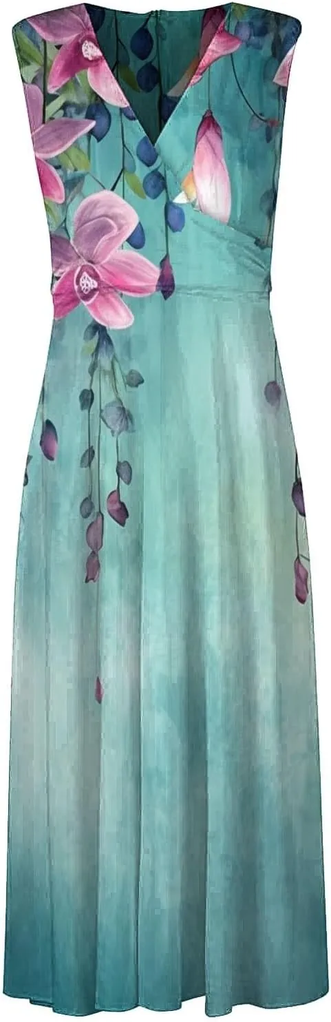 Dresses for Women 2025 Casual Long Dress Floral A Line Dress Fashion Beach Dress Hawaii Boho Floral Print Sundresses